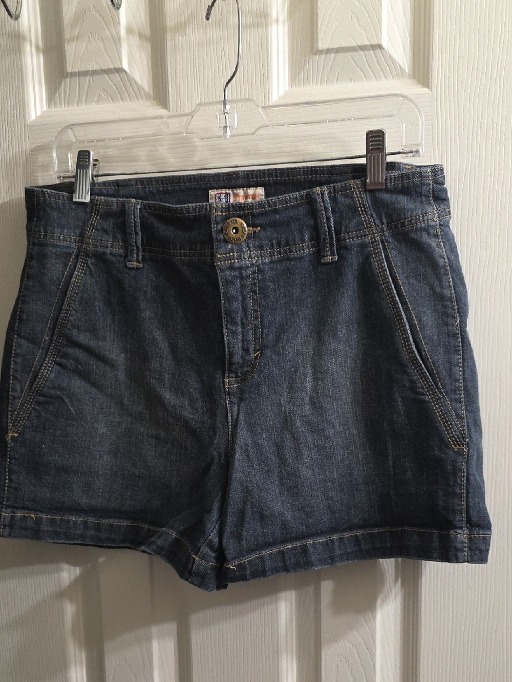 Faded Glory Dark Blue Denim Shorts with Contrast Stitching Size 10